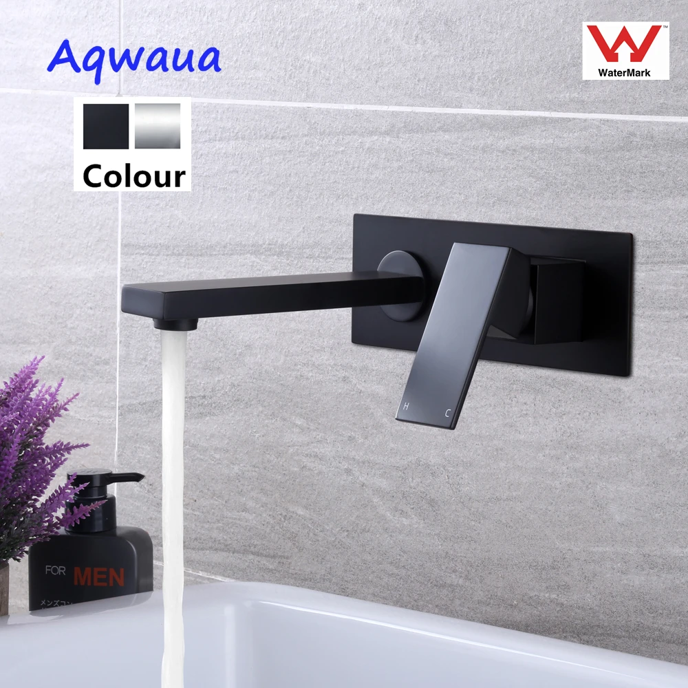 

Черный настенный смеситель для ванной комнаты Aqwaua, Скрытый кран из хромированной латуни для горячей и холодной воды, аксессуары для крана, Сумка с 2 отверстиями