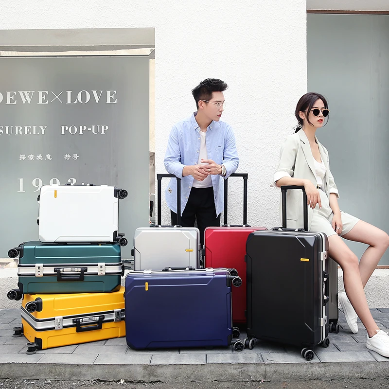 New Travel Luggage fashion trend 24 inch suitcase aluminum frame trolley case for men and women small 20 inch cabin luggage