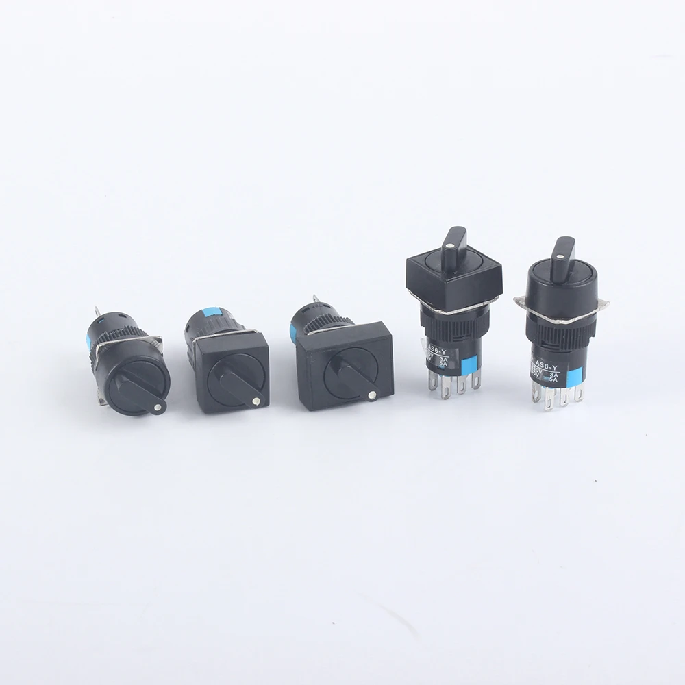 16mm 2 3 Positions Latching Self Lock 3/6 pins Push Rotary Button Switch Round Selector Switch Round/Square/Rectangular Head