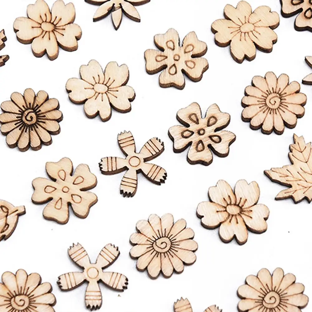 100Pcs Home Decoration Hanging Ornament Accessory Painting Scrapbooking Craft Wooden Flower Leaves Shape For DIY Wooden Art