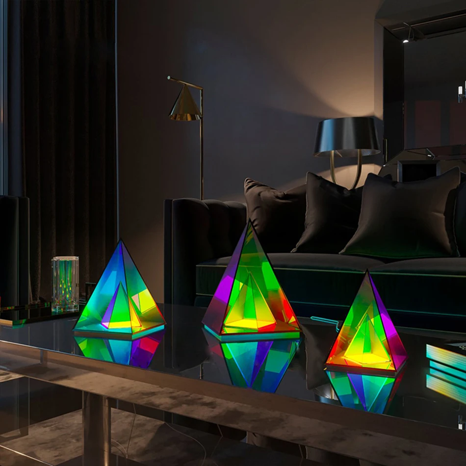 Modern LED Table Lamp UBS Color Table Lamp Pyramid Box Table Lamp Color Table Lamp Acrylic Color Table Lamp Night Light Gift