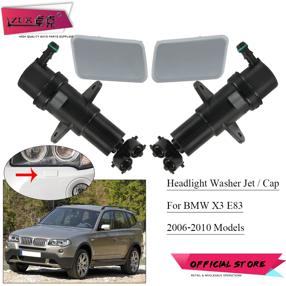 ZUK For BMW X3 E83 2006 2007 2008 2009 2010 Headlight Washer Nozzle Actuator Cover Cap Headlamp Water Spray Jet / Shell