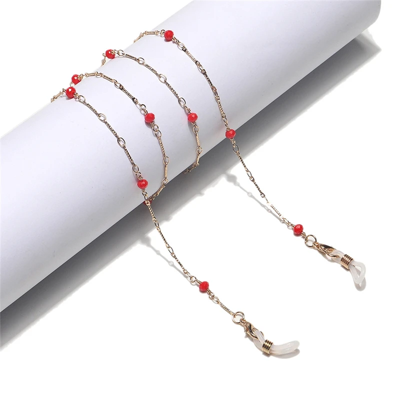 

Imixlot 1PC New Fashion Unisex Anti-lost Red Beaded Sunglasses Chain Charm Chic Eyewear Cord Holder Necklace Lanyard