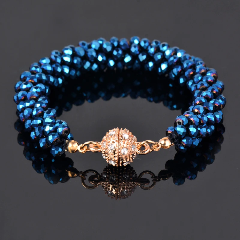 KIOOZOL Fashion Thick Crystal Bead Bracelet Blue Black Silver Color Bracelet For Elegant Women Jewelry Accessories KO2