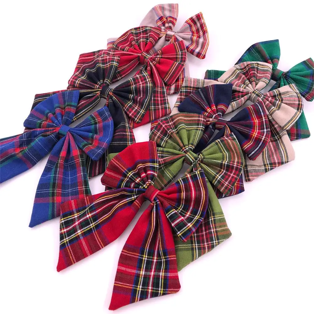Bebek kız gençler için büyük Tartan saç fiyonkları klipler tiki ekose saç yay tokalarım aksesuarları yılbaşı hediyeleri
