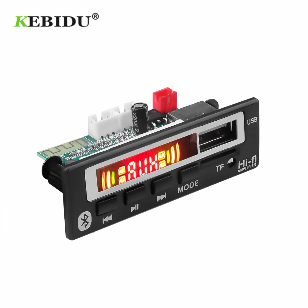 KEBIDU Bluetooth5.0 MP3 WMA WAV Decoder Board 5V 12V Wireless Audio Module Color Screen USB TF FM Radio For Car accessories