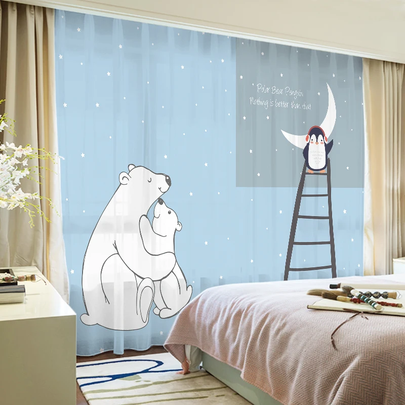 

Custom Chiffon Curtain Window Drape for Nursery Kids Children Living Room Polar Bear Penguin Mother