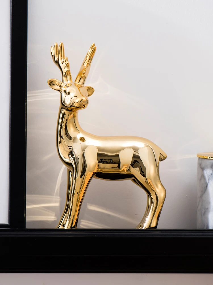 Nordic Home And Office Decoration Gold Deer Figurine Living Room Porch TV Cabinet Desktop Decoration For Entrance Door Pallet