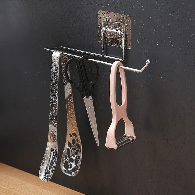 Punch-free Traceless Rag Hanger Kitchen Toilet Storage Wrought Iron Paper Towel Hanger Lazy Rag Hanger Kitchen Paper Hook 0.01