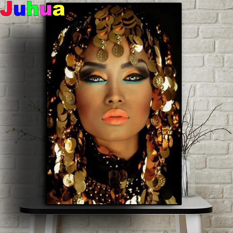 5D Diy diamante mosaico Bling oro trucco donna diamante pittura piazza piena rotonda diamante ricamo ragazza Sexy africana,