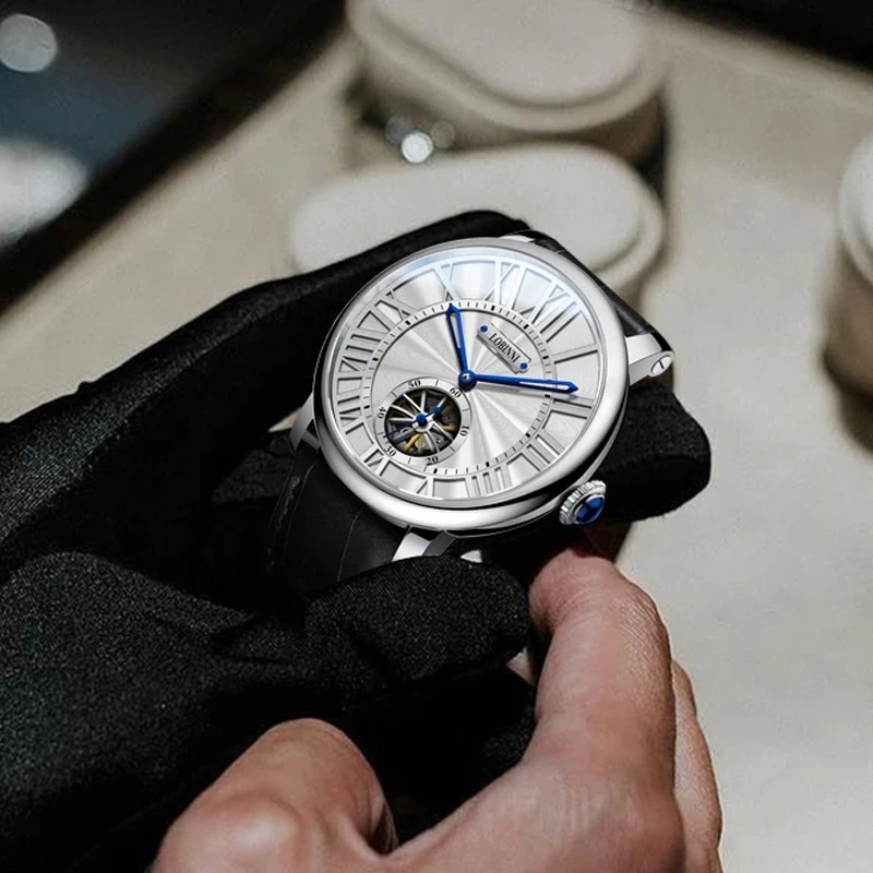 LOBINNI 남성용 자동 기계식 스포츠 시계, 사파이어 유리, 방수 뚜르비옹 시계, 탑 브랜드 럭셔리 시계