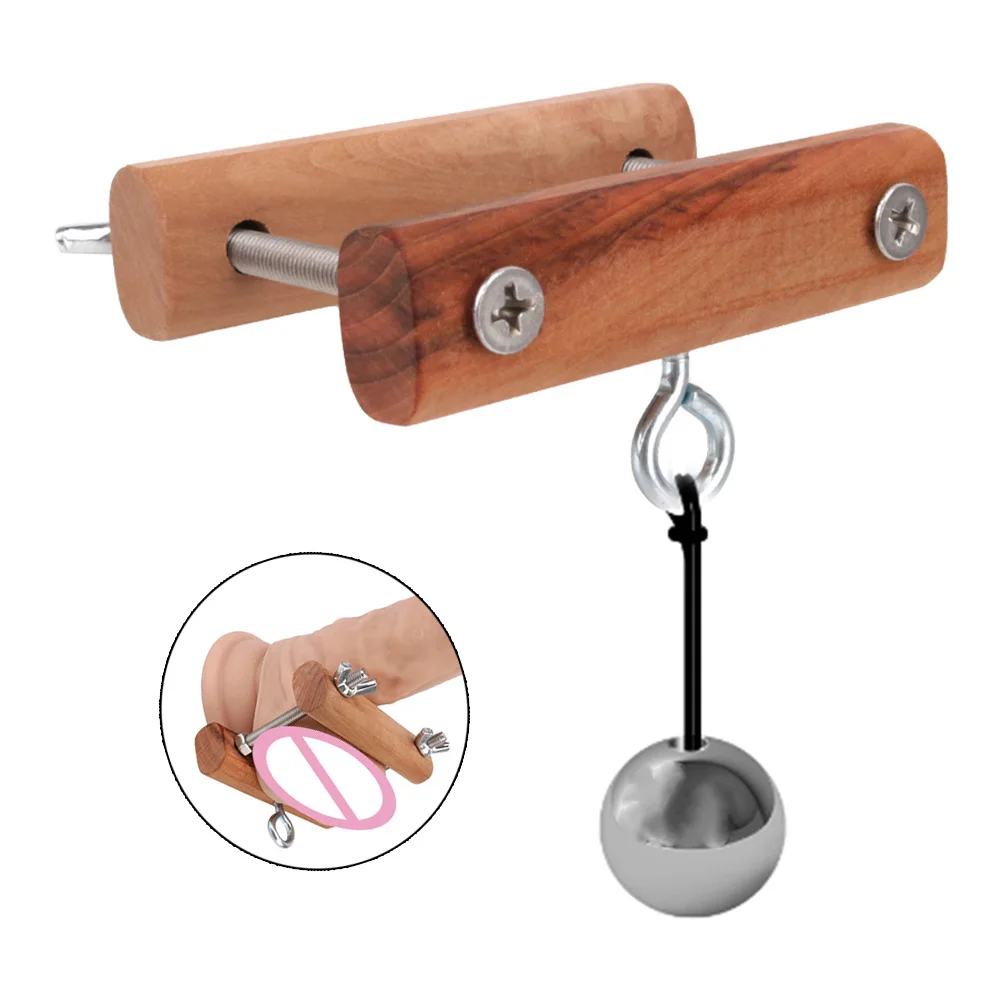 Wooden Chain Scrotum Lock Penis Clamp Gravity Ball Medical Exerciser Sex Toys For Men Chastity Cage Set Male Masturbator Machine