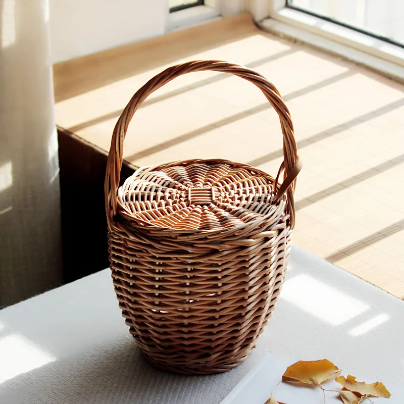 Women Beach Handbag Basket Straw Hand Bag Cover Fashion Summer New Wicker Small Retro Rattan Tote Travel Clutch Bag Handmade