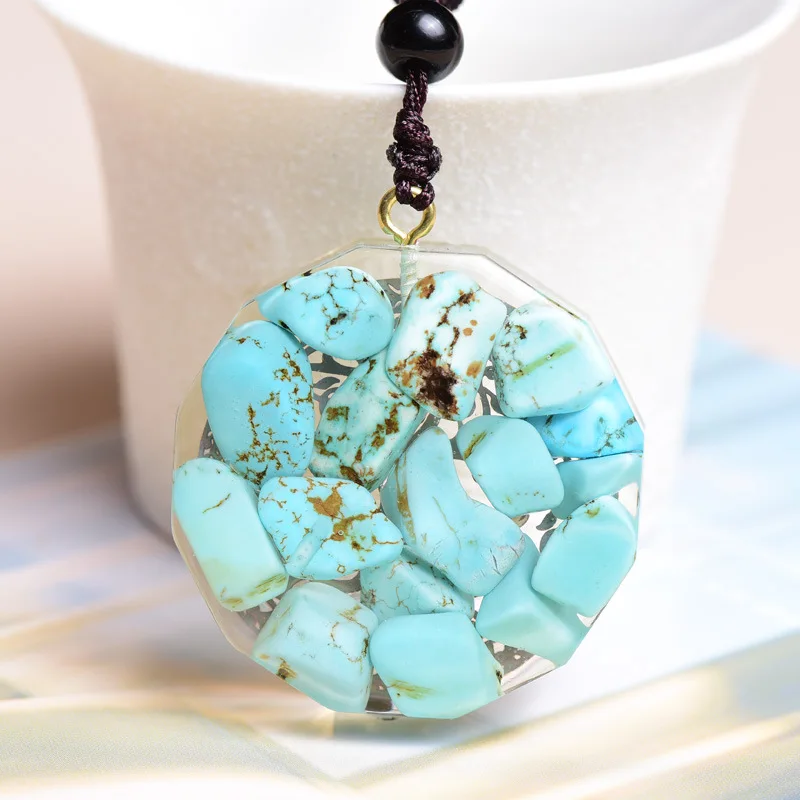 Orgonite Pendant Necklace For Turquoise Stones life Tree Resin Jewelry Healing Sacred Chakra Necklace Meditation