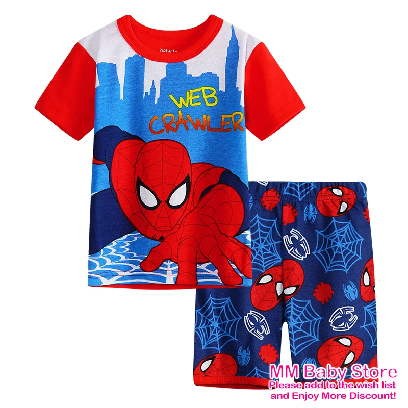 Children\'s Summer Pajamas Clothes Short Sleeve Spider Cartoon Suit 1-7 Years Baby Boys Girls Cotton Set Kids Pajamas Clothes