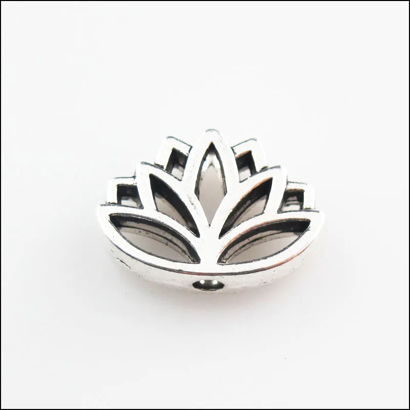 15 New Flower Lotus Charms Tibetan Silver Tone Spacer Beads 11x16mm