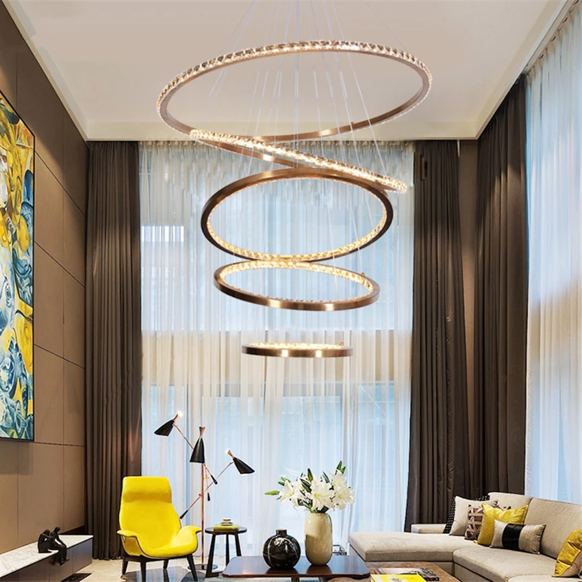 Modern Gold Ring Crystal Pendant Lights Living Room Bedroom Nordic Dining Room Led Study Room Bar