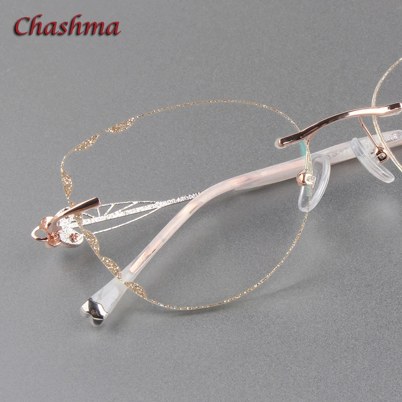 Chashma Cat Eye Titanium Prescrpiton Glasses Diamond Women Rimless Optical Frames Tint Colored Lenses