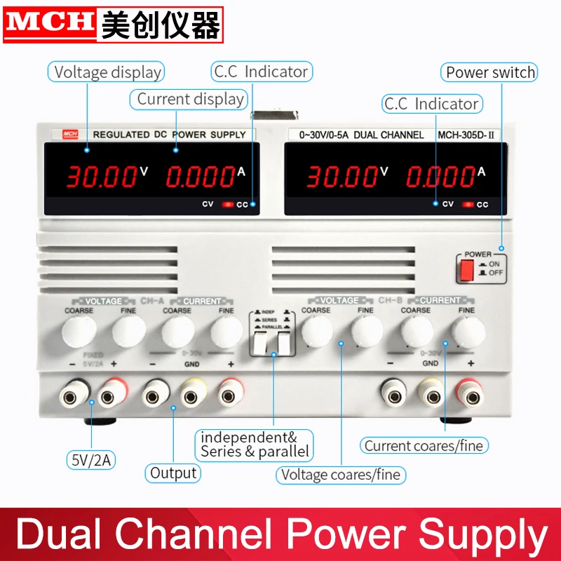 30V 2A 3A 5A Adjustable Dual Channel Linear DC Power Supply Benchtop Supply 2 Channel DC Regulated Power Supply Unit