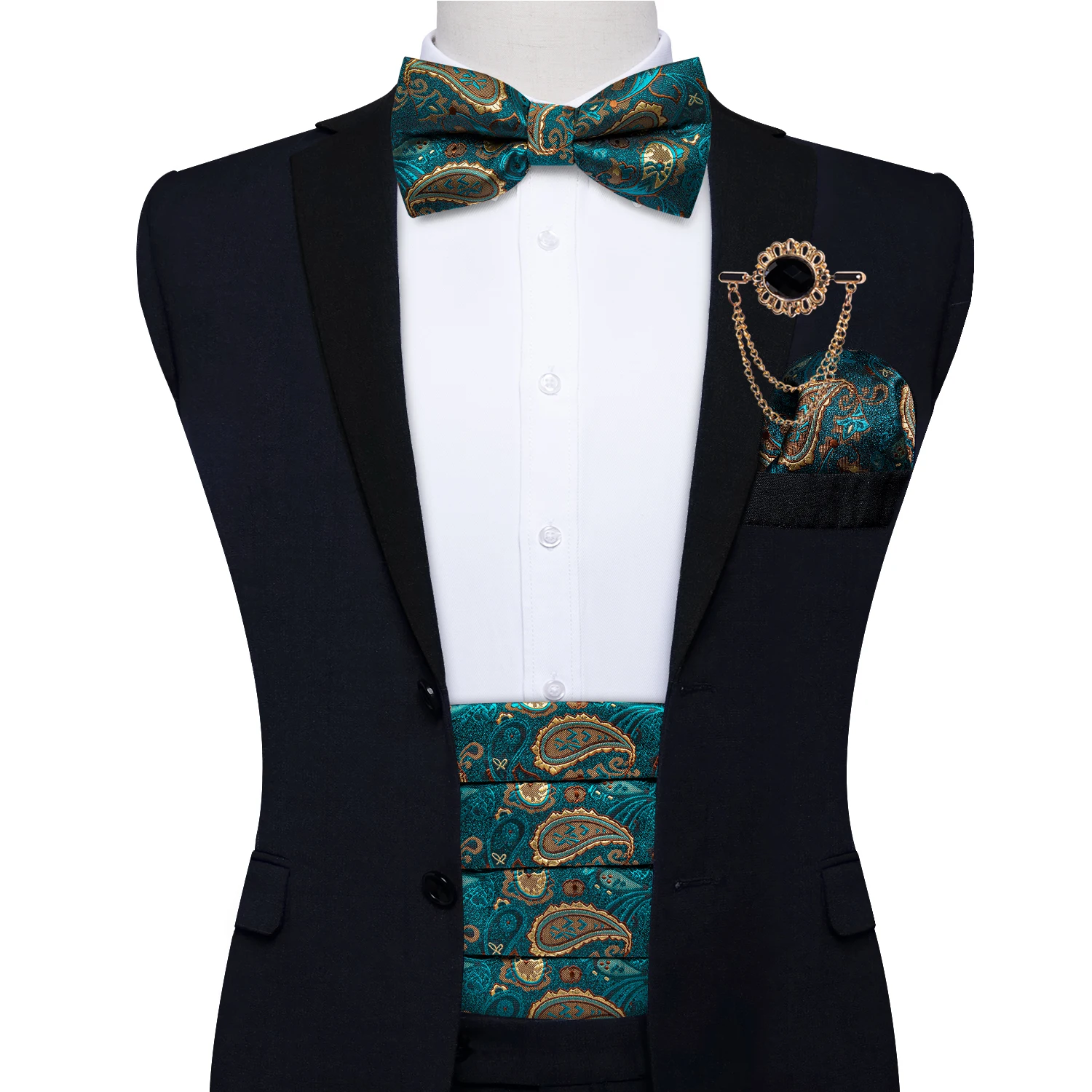 Teal Paisley мужской широкий пояс для смокинга Шелковый галстук-бабочка набор мужской свадебный костюм пояс эластичный пояс для мужчин смокинг широкий пояс DiBanGu
