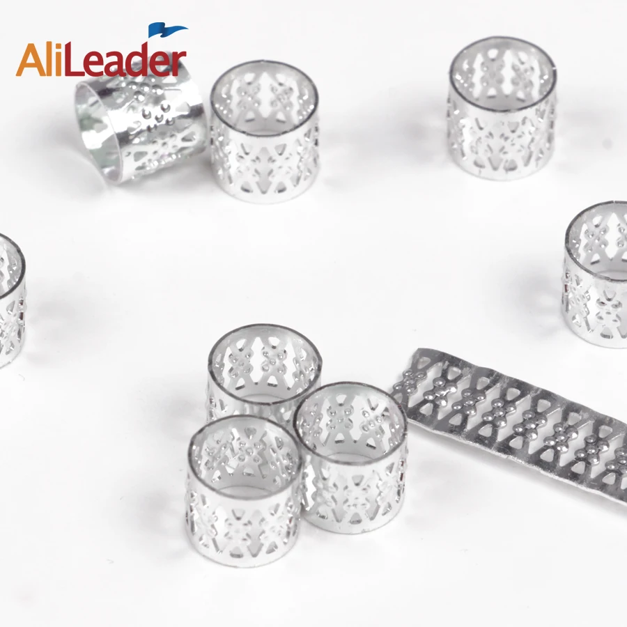 Image 6: Alileader – perles tubulaires en argent doré pour tresses, bijoux, bague, Dreadlock, perles réglables, manchettes de tresse, perles creuses pour cheveux