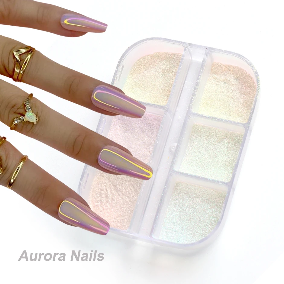 Aurora Mirror Glitter Nail Chrome Pigment Holographic Irridescent  Dipping Rub Powder Manicure Design Gel Polish Dust CH1909-12