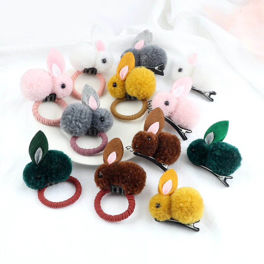 Cute Rabbit Hair Bands Soft Furry Kawaii Bunny Hair Clips Rubber Band Baby Girl Children Hairpins Hair Accessories Headwear Gift