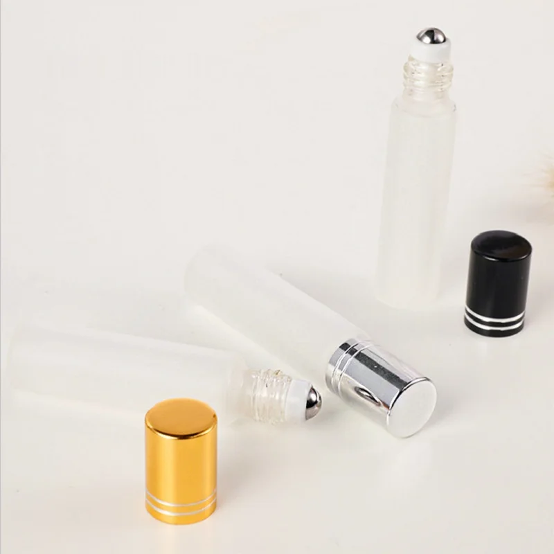 50 pcs Roll On Bottles For Essential Oils Frosted Gold Silver Black 10ML Empty Cosmetic Container Eye Cream Glass Roller Bottles