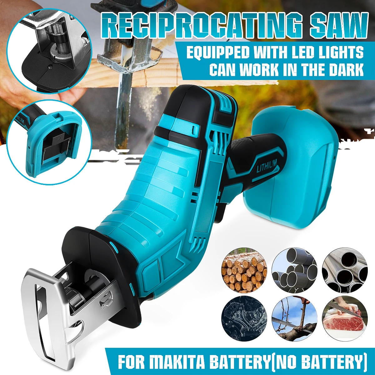 

Drillpro 18V 3000rpm Cordless Reciprocating Saw Portable Electric Saw Metal Wood Cutting Machine for Makita 18V Battery