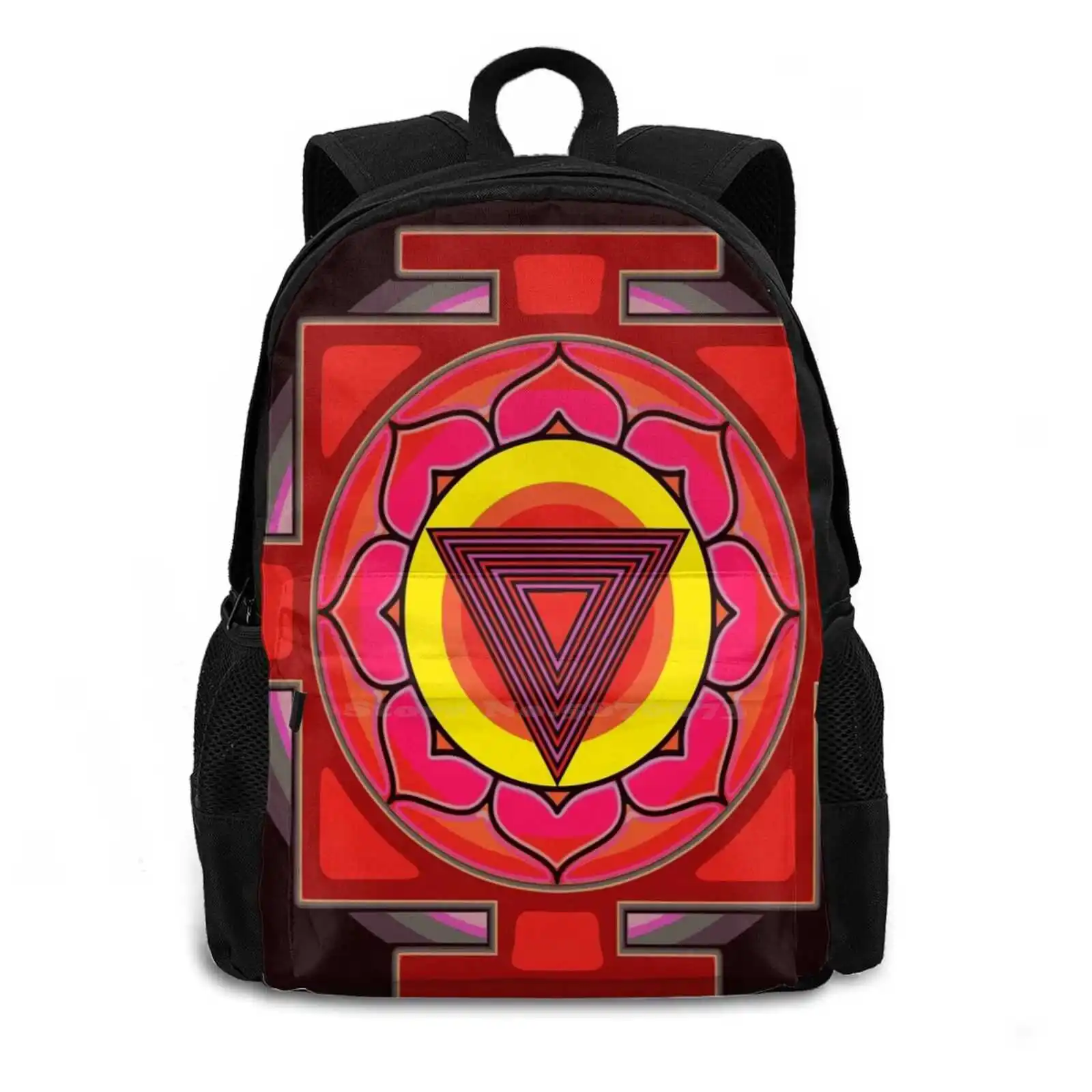 Tripura Bhairavi Yantra 484D Print Design Backpack Student Bag Yantra Indian Hindu Symbols Symbolism Love Money Good Luck