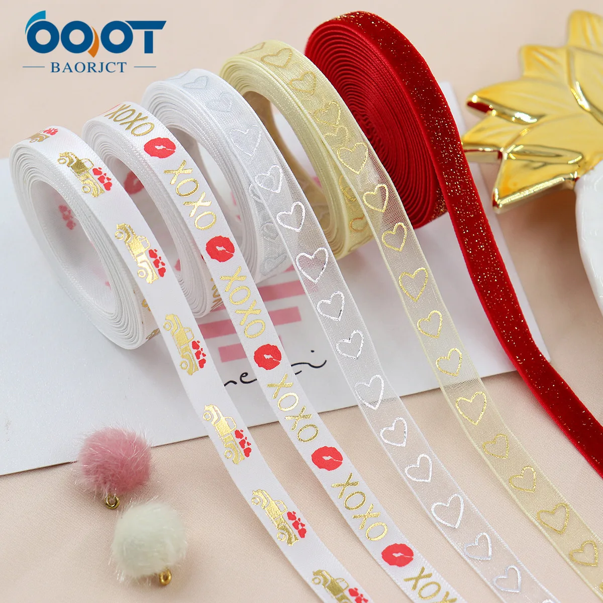 Valentine's Day Series Cartoon Ribbons,M-22102-1,10mm 10Yards Bow Cap Accessories Party Gift Wrap DIY Handmade Materials