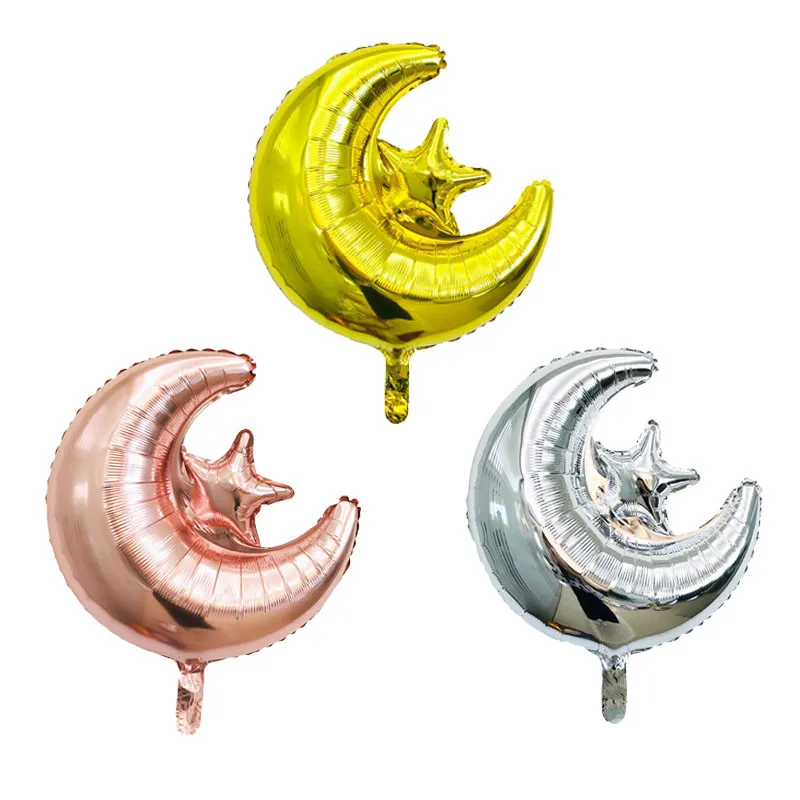 

JQSYRISE 1Pcs 16inch Moon Star Foil Balloon Eid Mubarak Ramadan Kareem Muslim Islamic Party Birthday Home Decoration Supplies