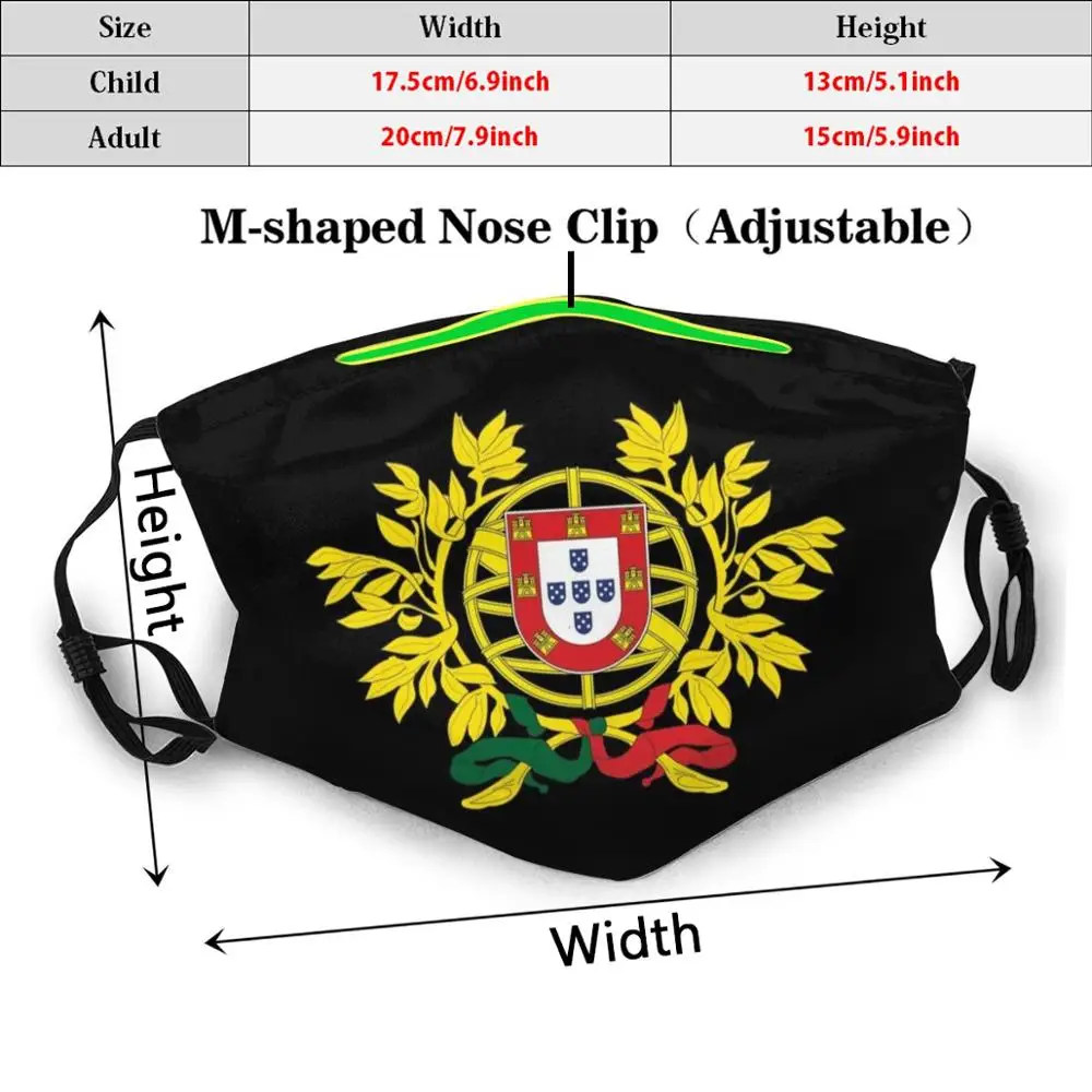 Portogallo Flag Coat Of Arms maschera per il viso stampa filtro lavabile maschera per bocca antipolvere maschera per il viso portogallo portoghese Pride portogallo