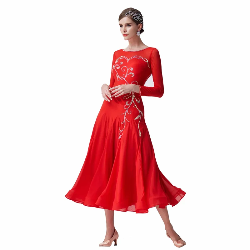 M-19310 Custom High Quality Smooth Dance Training Dresses Adult Long Modern Practice Dress Ballroom Dancing Clothes For Sale