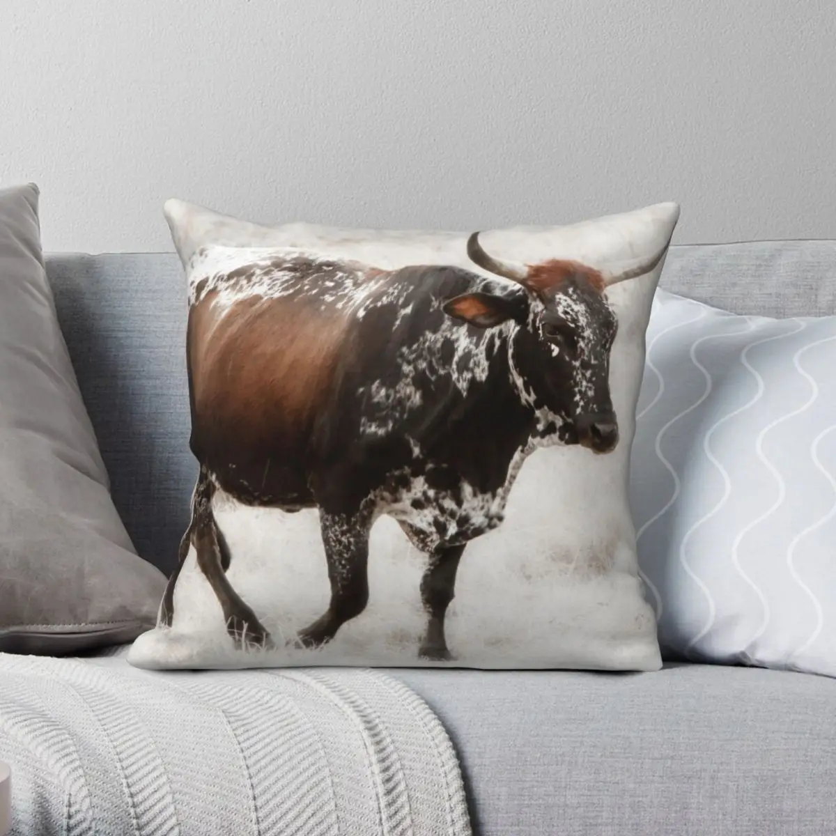 

Наволочка Nguni в виде крупного рогатого скота, полиэстер, лен, бархат, креативная Декоративная Подушка на молнии, чехол, чехол для подушки, 18 дюймов
