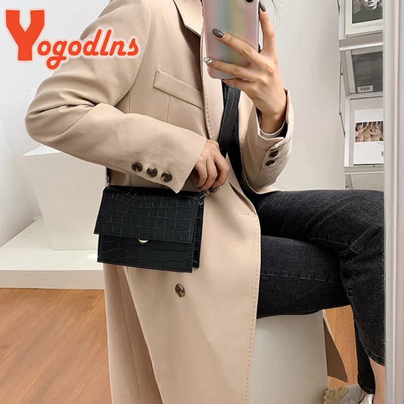 Yogodlns Alligator Pattern Crossbody Bag Female PU Leather Shoulder Bag Luxury Square Bag Designer Lady Messenger Handbag