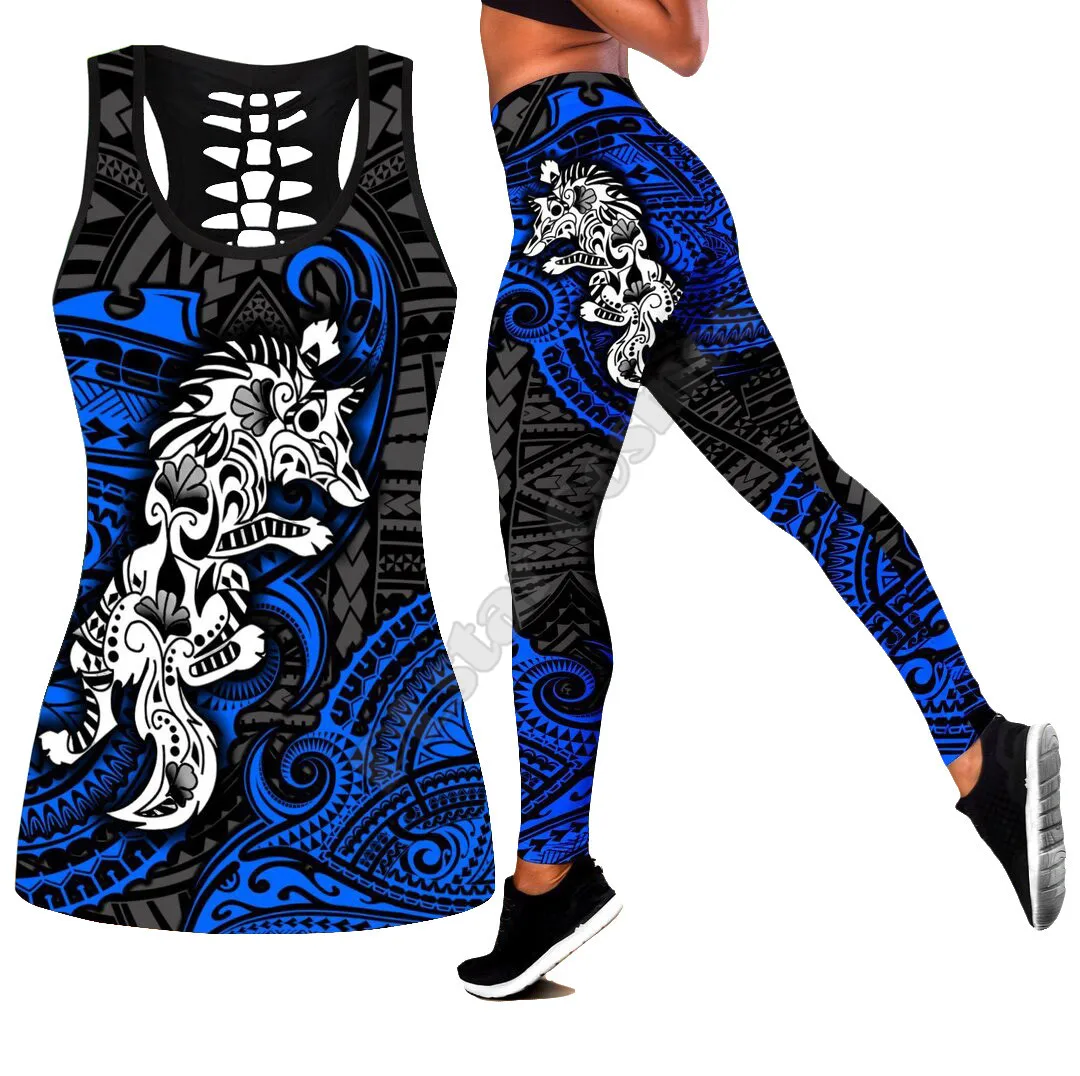 

Amazing Polynesian Wolf Tattoo 3D Printed Hollow Out Tank Legging Suit sexy Yoga Fitness Soft Legging Summer Women For Girl 48