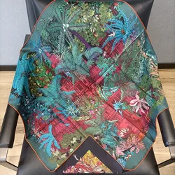 2 Side Print 100% Real Silk Scarf Neckerchief Classic Garden Prints Women Top Grade Silk Wraps Shawl Foulard 88*88cm