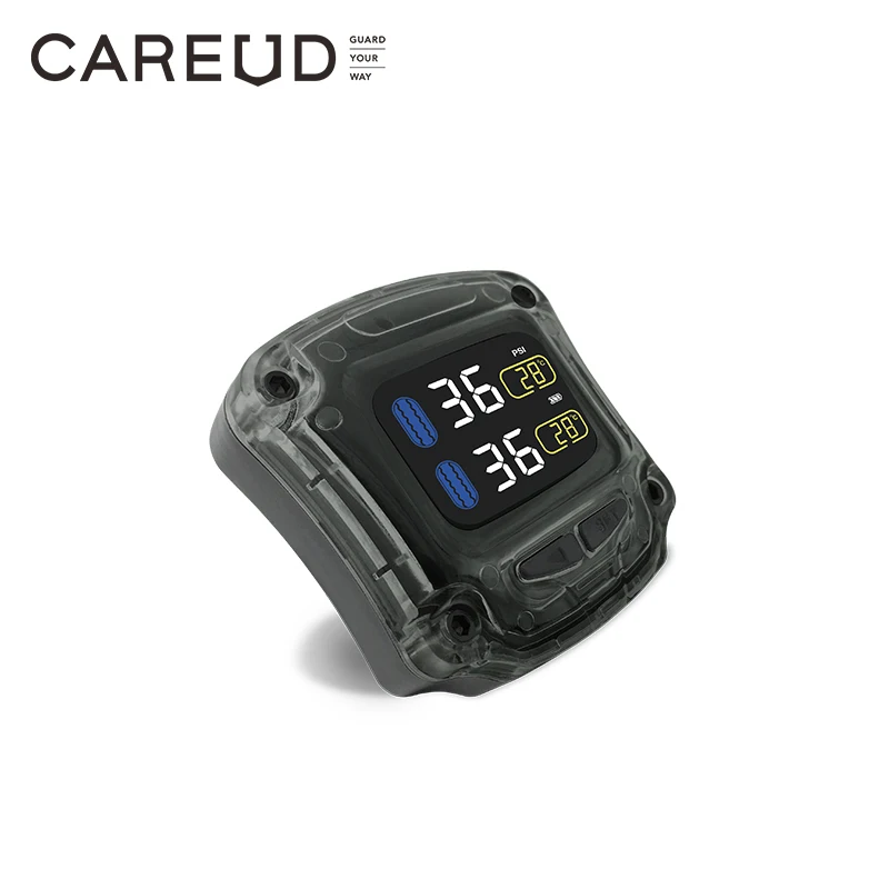 Careud TPMS لاسلكي إطار درّاجة ناريّة نظام مراقبة الضغط مع 2 حساسات داخليّة/خارجيّة LED عرض USB شحن