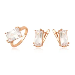 MxGxFam  Gold Color Rose 585 Big Square Zircon Hoop Earrings and Ring  Jewelry Sets for Women AAA+