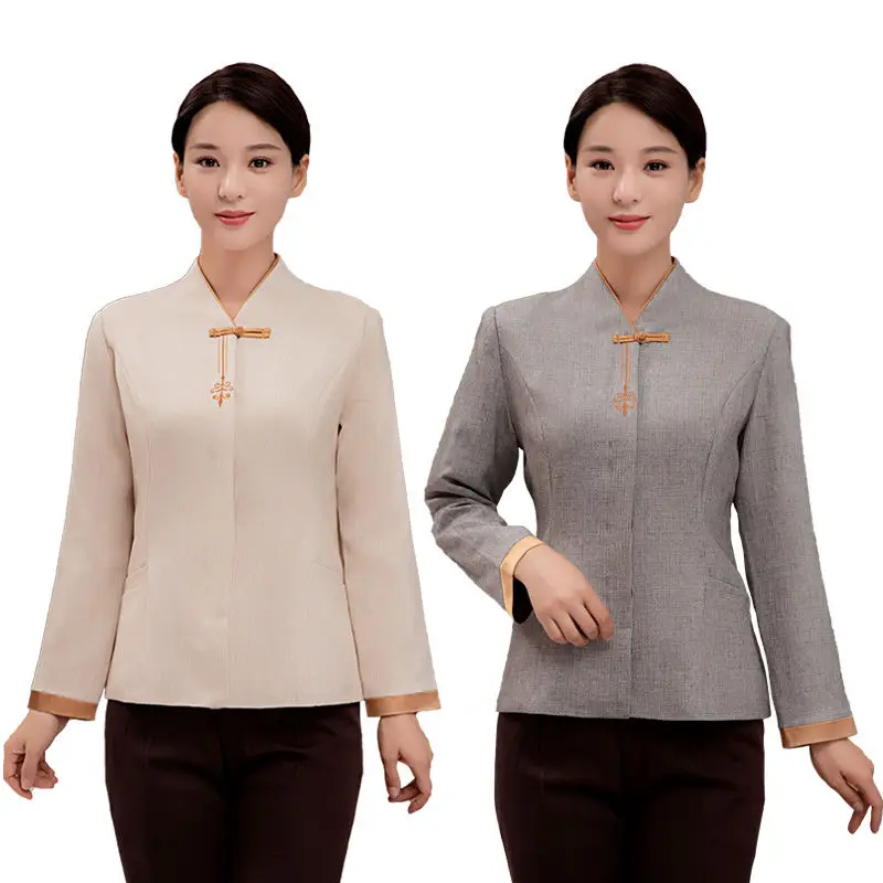 

2023 Autumn and Winter Hotel Wpmen Cleaners Uniform Shopping Mall Working Long Sleeve Blouse Housekeeping Cleaners Workwear