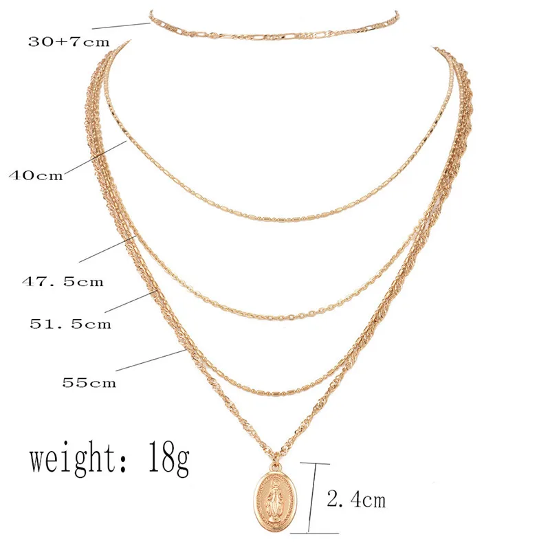 Tocona 15 Style Bohemian Multi-layer Virgin Mary Pendant Necklace for Women Geometric Cross Moon Star Chokers Chain Jewelry