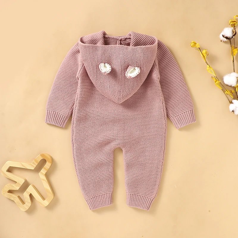 Infant Baby Rompers Long Sleeve Autumn Newborn Bebe Jumpsuit Outfits Knitted Toddler Girls Boys Clothing Fashion Hooded Playsuit