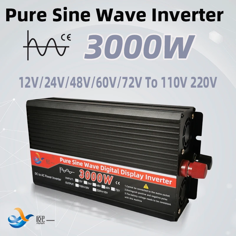 Pure Sine Wave Power Inverter DC 12V 24V 72V To AC 110V 220V Voltage 50Hz 60Hz 3000W Connector Car Inverter