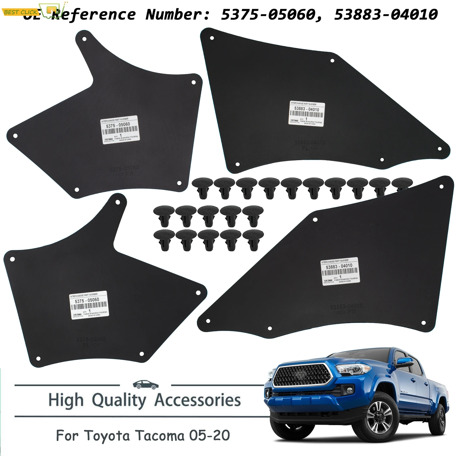 Mud Flaps Splash Guards Mudflaps Fender Liners Shield Seal For Toyota Tacoma 05-20 5375-05060 537505060 53883-04010 5388304010