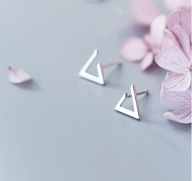 925 Sterling Silver Jewelry Triangle Stud Earrings For Women Girls Friend Kid Lady Wedding Jewelry Gift Dropsgipping EH86