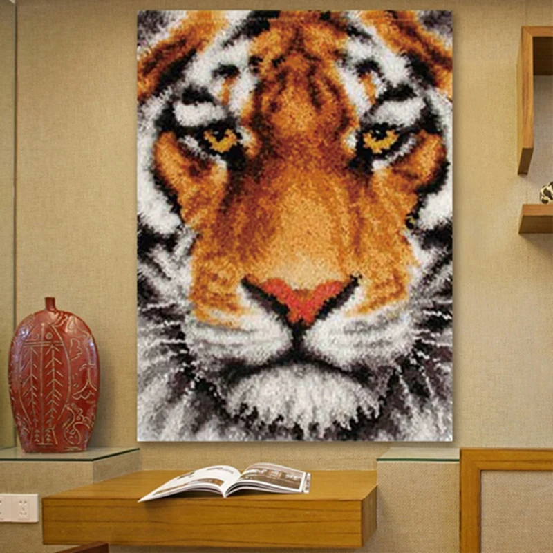 

Pulaqi Tiger Tapestry Cushion Latch Hook DIY for Needlework Rug Kits Sets Latch Hook Crafts Embroidery Latch Hook Stripe Decor F