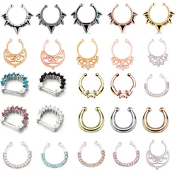 1PCS Stainless Steel Fake Nose Ring Clip On Septum Piercing Faux Hoop Indian Nose Ring Pircing Nariz Punk Body Piercing Jewelry