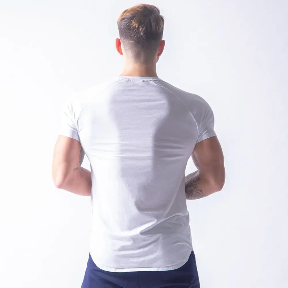 White Casual Short Sleeve T-shirt Men Gym Fitness Cotton Shirt Male Bodybuilding Workout Skinny Tee Tops Summer Fashion Clothing