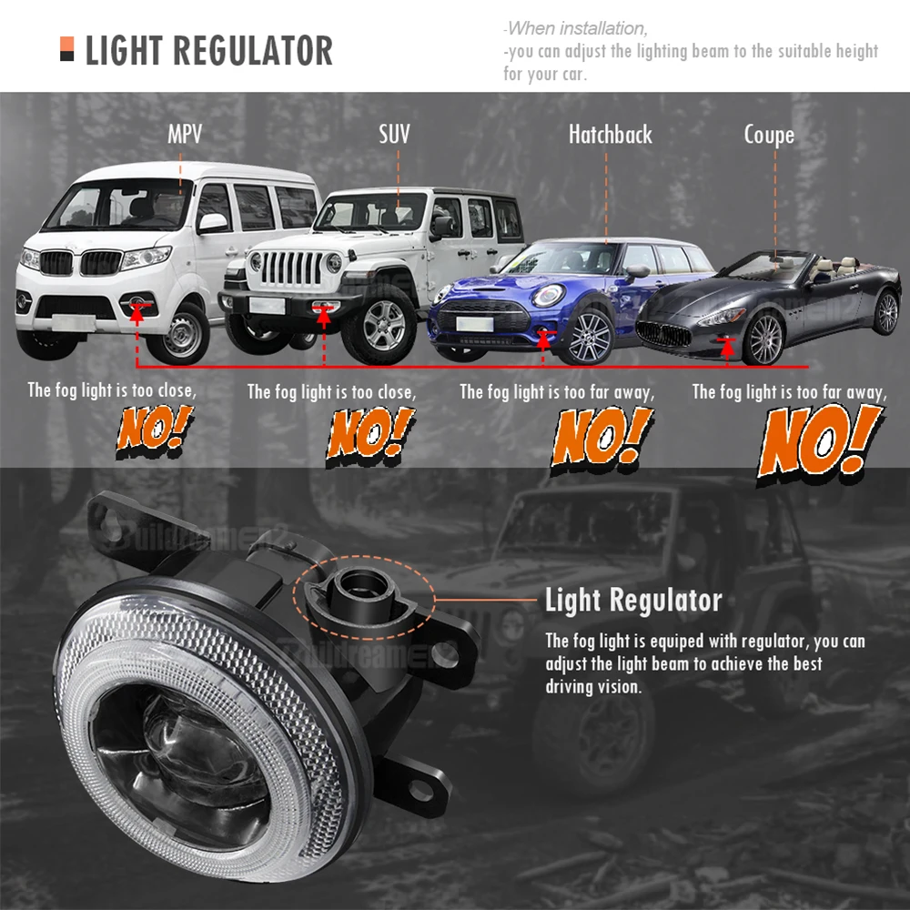 2 X Car LED Lens Fog Light Assembly H11 30W Adjustable External Fog Lamp DRL For Renault Master 3/III 2020 2021 2022 2023